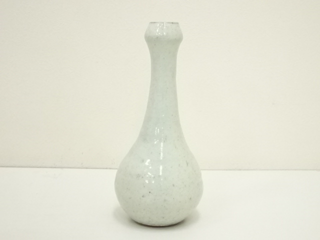  廣永窯　坪島土平造　粉吹手仙鶴花入（共箱）